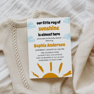 Convite Boho Yellow Little Ray Of Sunshine Baby Shower