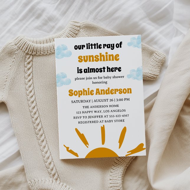 Convite Boho Yellow Little Ray Of Sunshine Baby Shower (Criador carregado)