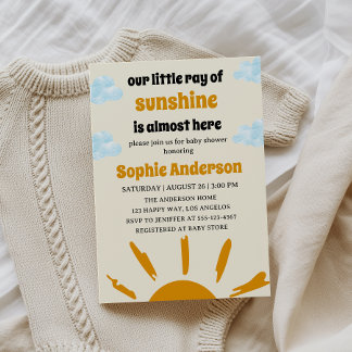 Convite Boho Yellow Little Ray Of Sunshine Baby Shower