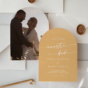 Convite Boho Yellow Marigold Photo Arch Casamento Espanhol