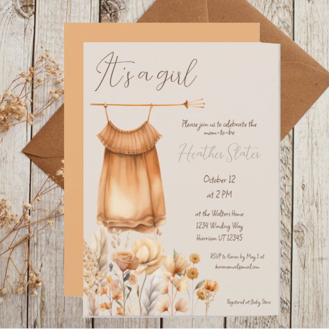 Convite Boho Yellow Wilflower Girl Chá de fraldas (Criador carregado)