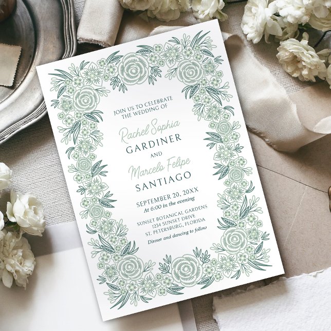 Convite Boi Floral Sage Mint Emerald Green Wedding (Criador carregado)