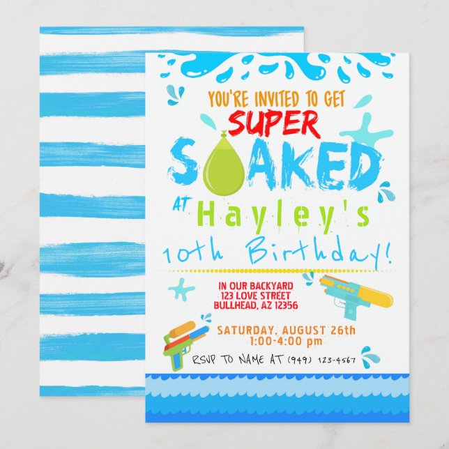 Convite Boi Gun Water Balloon Natação Party Birthday (Frente/Verso)
