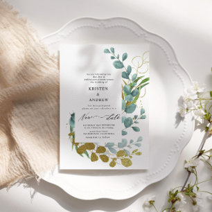 Convite boia de ouro eucalipto verde adiada 