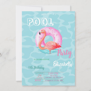 Convite Boia de piscina Flamingos Rosa Festa de Aniversári