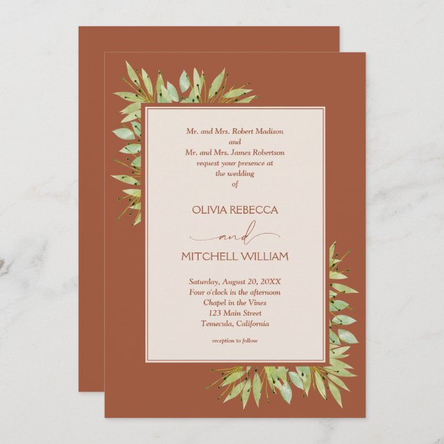 Convite Boiage Foliage Terracotta Wedding (Frente/Verso)