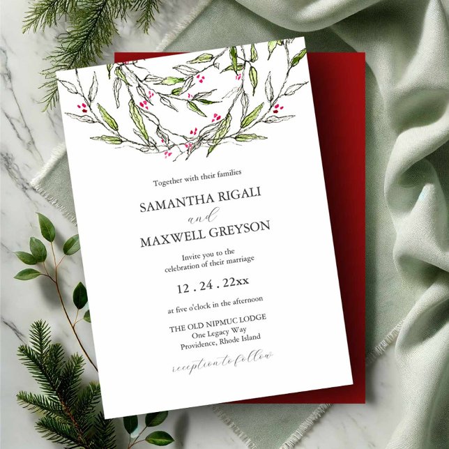 Convite Boias de Casamento de Natal (Hand drawn wedding invitations watercolor and line art by Victoria Grigaliunas of Do Tell A Belle)