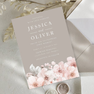 Convite Boige & Blush Floral Belo Casamento de Designer
