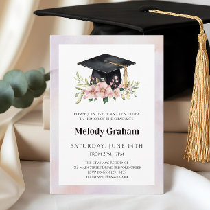 Convite Boina de Graduada em Pastel Suave Com Flores Gradu