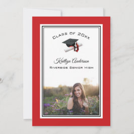 Convite Boina e Borla Preta e Vermelha | Graduação em Foto