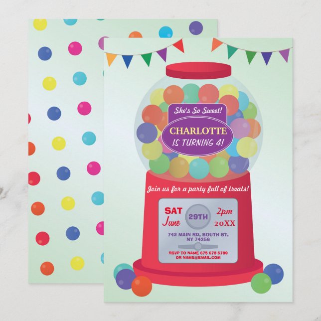 Convite Bois de Aniversário da Máquina Bubblegum Convidam (Frente/Verso)