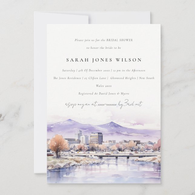 Convite Boise, Idaho Watercolor Landscape Bridal Shower (Frente)