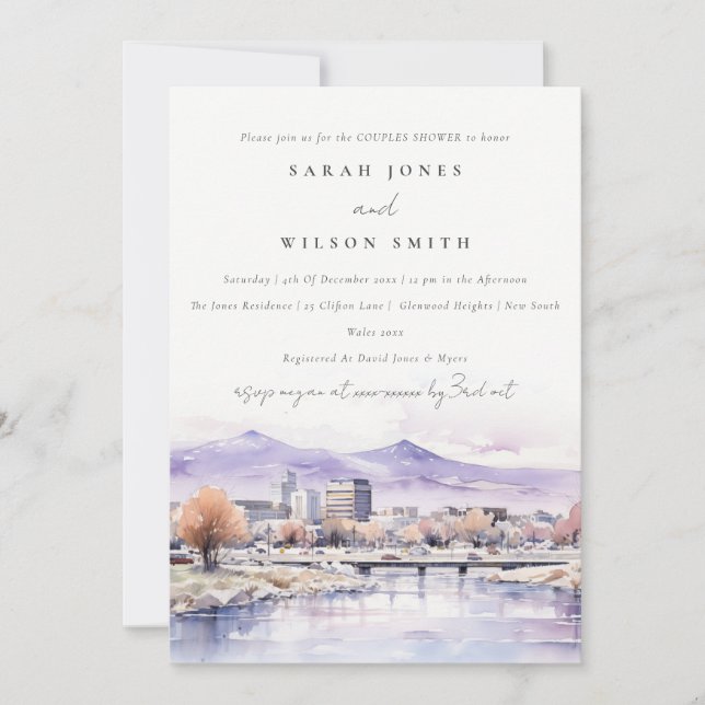 Convite Boise, Idaho Watercolor Landscape Couples Shower (Frente)