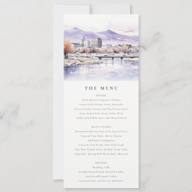 Convite Boise, Idaho Watercolor Landscape Wedding Menu (Frente)