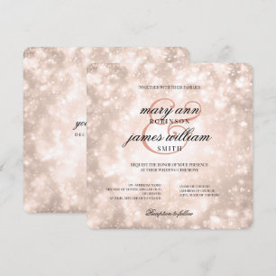Convite Bokeh de champanhe Dourado Rosa de Casamento Elega