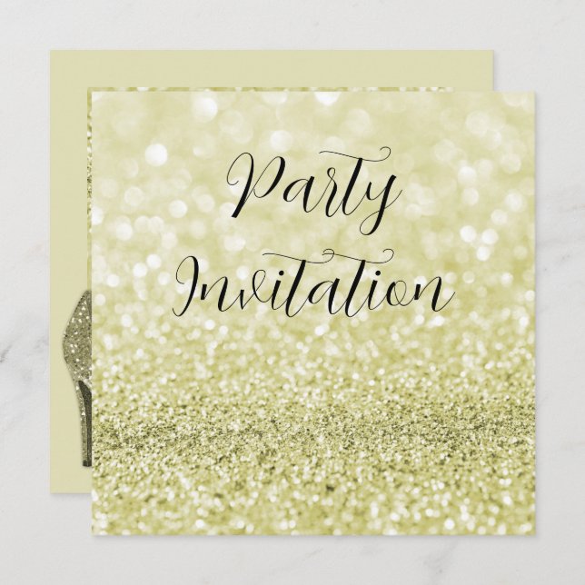 Convite Bokeh e Stilettos Dourados Aniversário (Frente/Verso)