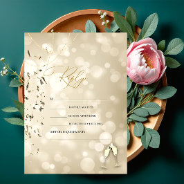 Convite Bokeh Elegante, Taças de Vinho Confetes Casamento
