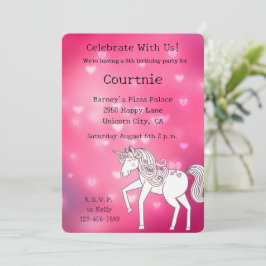 Convite Bokeh Hearts Unicorn Birthday