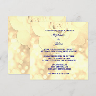 Convite Bokeh Ivory Sepia Floral Glitter Wedding Dourado