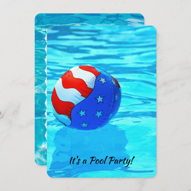 Convite bola de bandeira da praia para festa de piscina de (Frente/Verso)