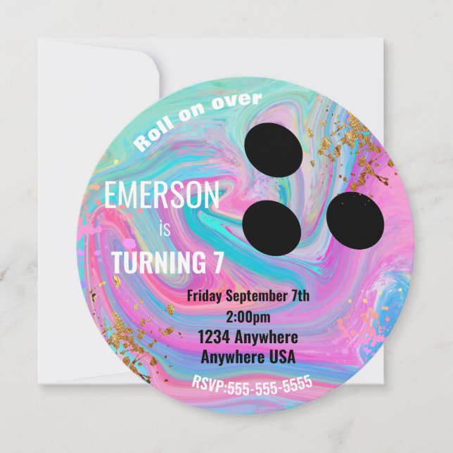 Convite Bola de boliche, boliche, festa de aniversário bri (Frente)