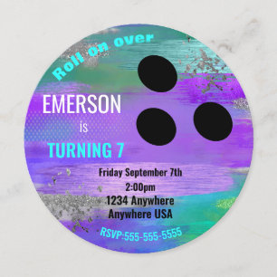 Convite BOLA DE BOLICHE, boliche, reluzente de aniversári