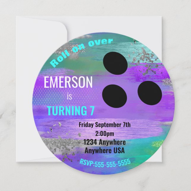 Convite BOLA DE BOLICHE, boliche, reluzente de aniversário (Frente)