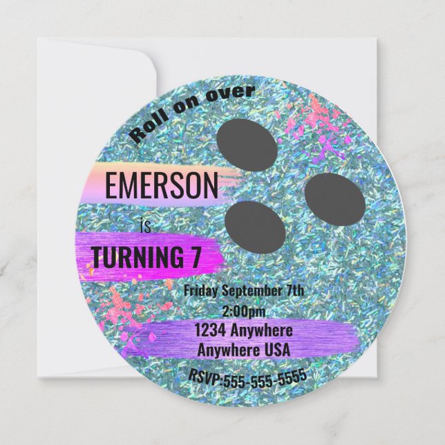 Convite BOLA DE BOLICHE do brilho, boliche, festa de (Frente)