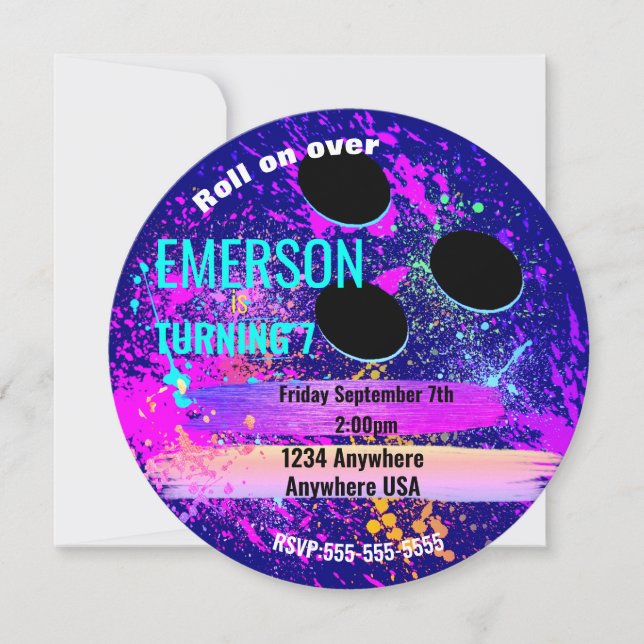 Convite Bola de boliche Galáxica, boliches, festa de anive (Frente)