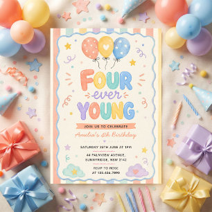 Convite Bola de Confete Four Ever Young 4º Aniversário
