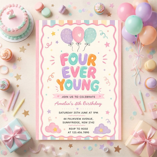Convite Bola de Confete Four Ever Young para 4º Aniversári (Criador carregado)