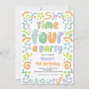 Convite Bola de Confete para Festa de Aniversário de 4 Ano