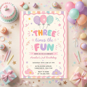 Convite Bola de Confete Três Vezes o Fun 3º Aniversário