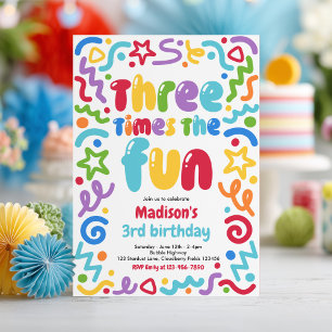 Convite Bola de Confete Três Vezes o Fun 3º Aniversário