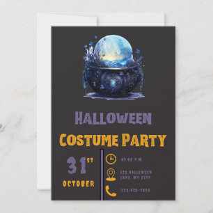 Convite Bola de Cristal Azul Bonita Preto Halloween