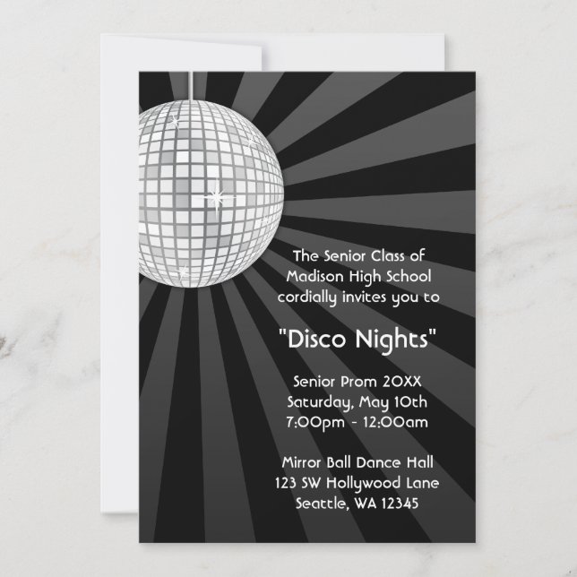 Convite Bola de Dança de Festa de Discoteca Prata Formal (Frente)