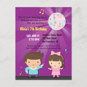 Convite Bola de Dança Disco Infantil Festa de Aniversário 
