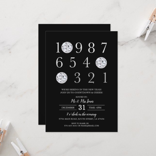 Convite Bola de Disco Black Silver, Partido da Véspera do  (Frente/Verso In Situ)