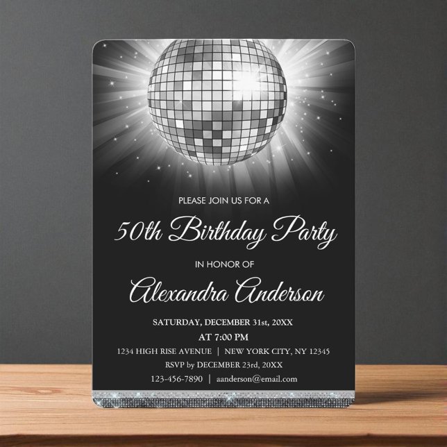 Convite Bola de Disco Silver 50ª Festa de aniversário (Criador carregado)