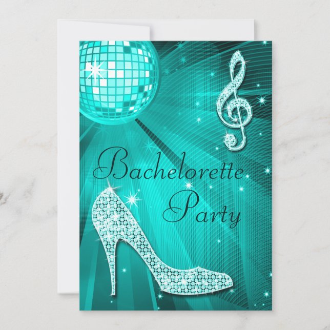 Convite Bola de Disco Teal e Cabeçalhos Sparkle Bacheloret (Frente)