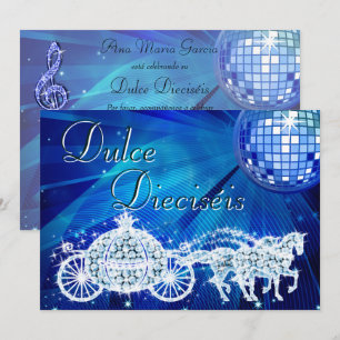 Convite Bola de Discoteca Azul, Carruagem Princesa & Caval