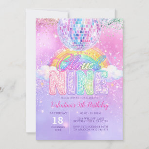Convite Bola de Discoteca Brilhante Nuvem Nove Aniversário