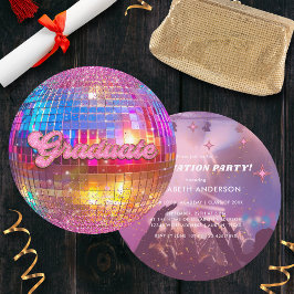 Convite Bola de Discoteca Brilho Rosa Quente Festa Graduaç