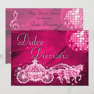 Convite Bola de Discoteca Cor-de-Rosa, Princesa e Cavalos