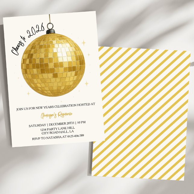 Convite Bola de Discoteca do Champanhe Ano Novo 2026 (Criador carregado)