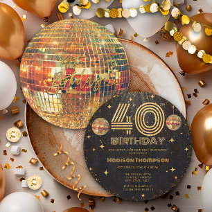 Convite Bola de Discoteca Dourada de Ouro Preto Aniversári