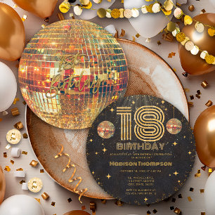 Convite Bola de Discoteca Dourada de Ouro Preto Aniversári