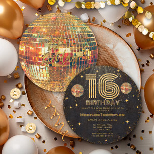Convite Bola de Discoteca Dourada de Ouro Preto Aniversári