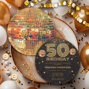 Convite Bola de Discoteca Dourada Ouro Preto Aniversário d