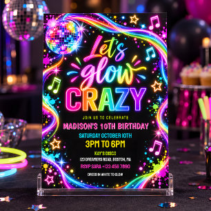 Convite Bola de Discoteca Neon Glow Aniversário